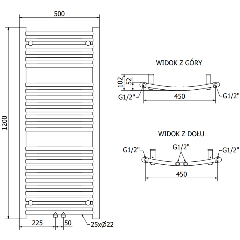 Mexen Ares радиатор за баня 1200 x 500 мм, 531 W, черен - W102-1200-500-00-70