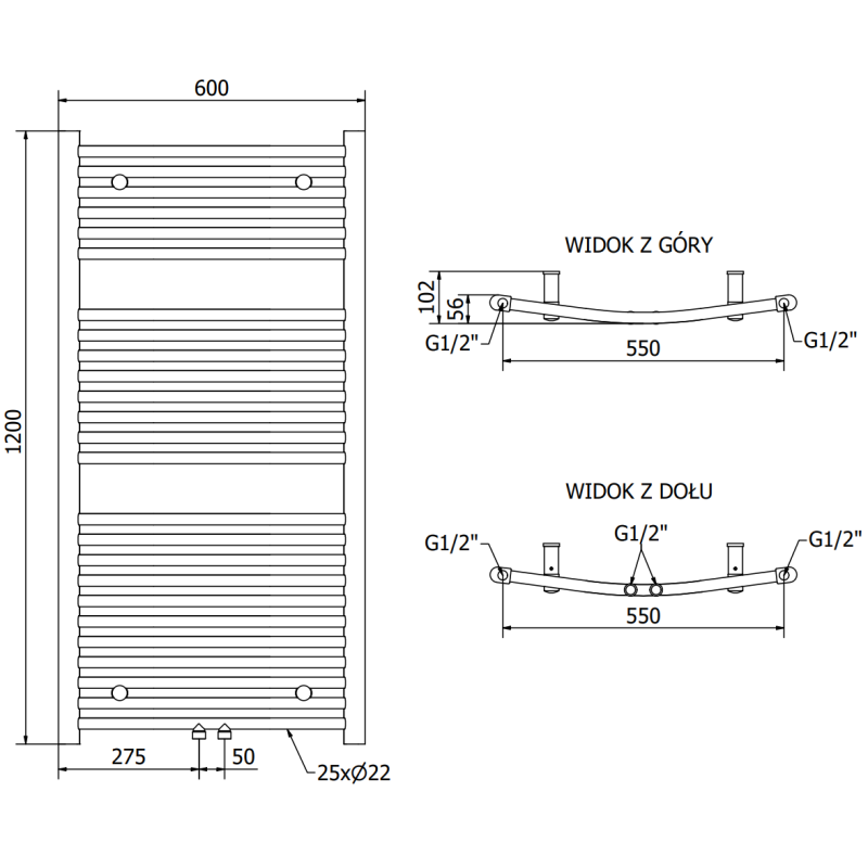 Mexen Ares радиатор за баня 1200 x 600 мм, 620 W, черен - W102-1200-600-00-70