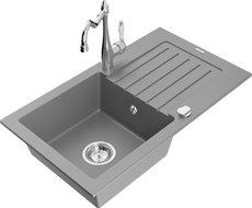 Mexen Pablo 1-камерна кухненска мивка от гранит с отцедник и кухненски смесител Carla, сив - 6510-71-670700-00