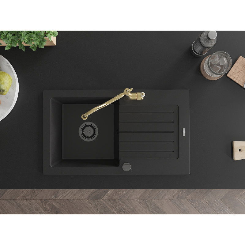 Mexen Pablo гранитна мивка с една камера с оцедник и кухненски смесител Carla, черен - 6510-77-670700-50-B