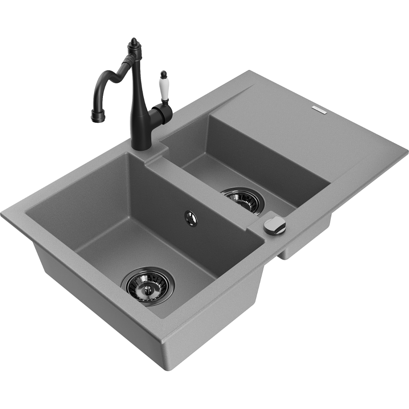 Mexen Gaspar гранитна мивка с 1,5 камери с отцедник и кухненски смесител Carla,