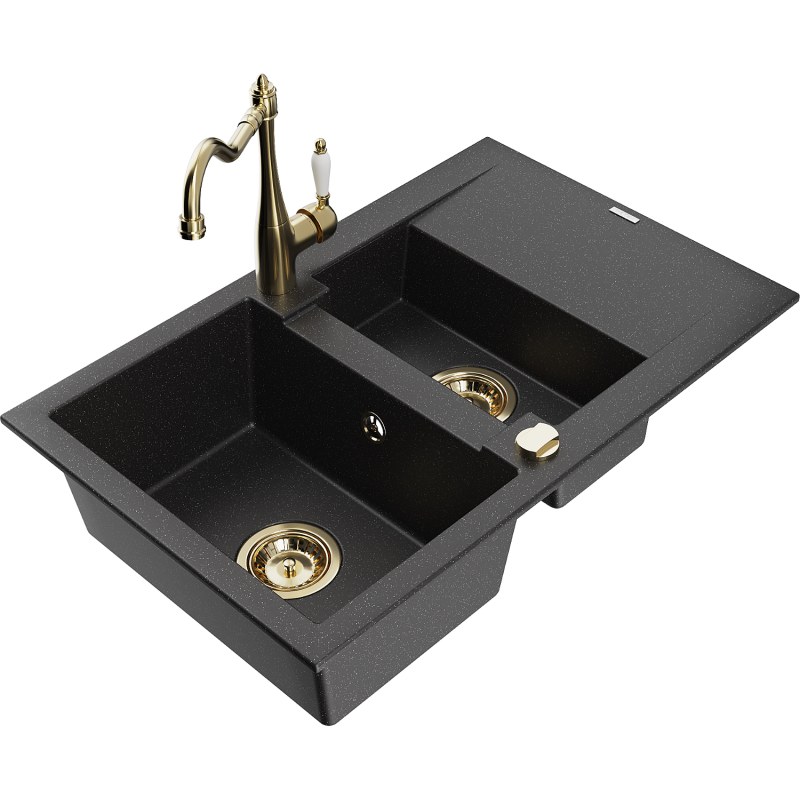 Mexen Gaspar гранитна мивка 1,5-коморна със сушилник и кухненски смесител Carla