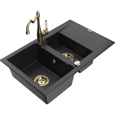 Mexen Gaspar гранитна мивка 1,5-коморна със сушилник и кухненски смесител Carla