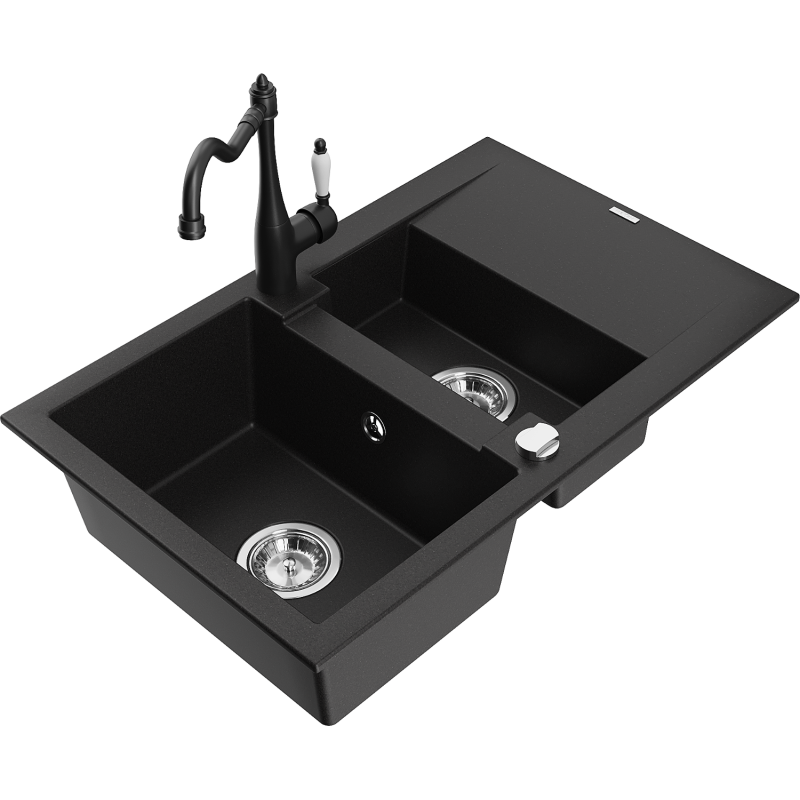 Mexen Gaspar гранитна мивка с 1,5 камери с отцедник и кухненски смесител Carla,