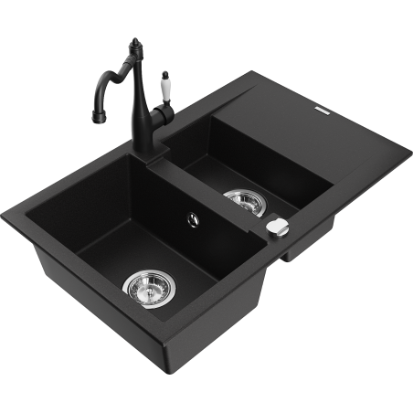 Mexen Gaspar гранитна мивка с 1,5 камери с отцедник и кухненски смесител Carla,