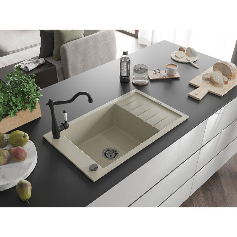 Mexen Elias кухненска мивка от гранит с 1 корито и отцедник и смесител Carla, бежов - 6511-69-670700-70