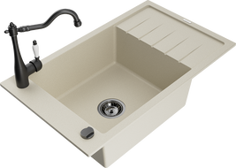 Mexen Elias кухненска мивка от гранит с 1 корито и отцедник и смесител Carla, бежов - 6511-69-670700-70