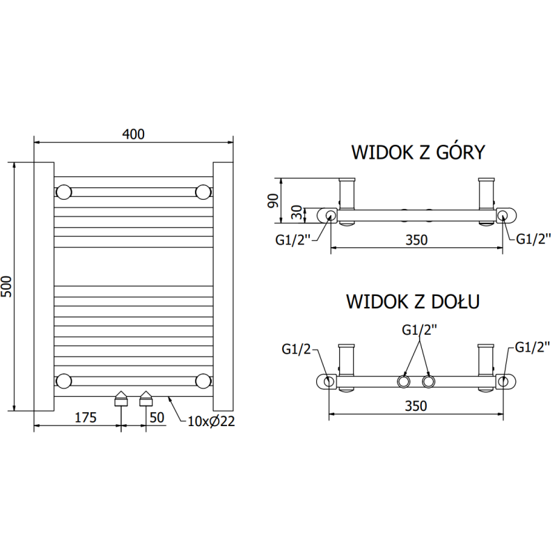 Mexen Mars радиатор за баня 500 x 400 mm, 178 W, черен - W110-0500-400-00-70