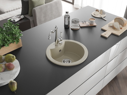 Mexen Diego гранитна мивка с 1 корито с кухненски смесител Carla, бежова