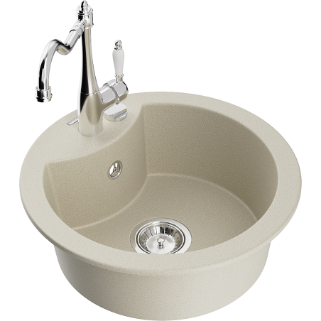 Mexen Diego гранитна мивка с 1 корито с кухненски смесител Carla, бежова