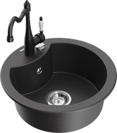 Mexen Diego гранитна мивка с 1 отделение и кухненски смесител Carla, черно напетнено - 6512-76-670700-70