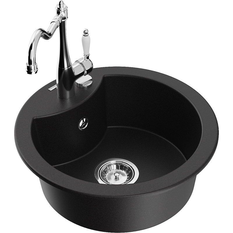 Mexen Diego гранитна мивка с 1 корито и кухненски смесител Carla, черен