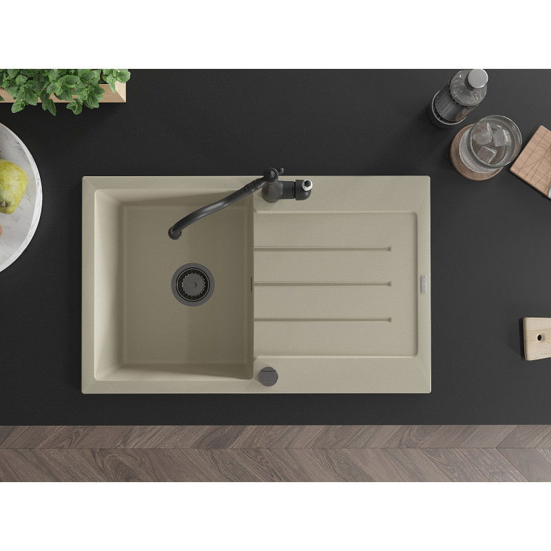 Mexen Bruno гранитна мивка с една камера и сушилник и кухненски смесител Карла, бежов - 6513-69-670700-70
