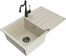 Mexen Bruno гранитна мивка с една камера и сушилник и кухненски смесител Карла, бежов - 6513-69-670700-70