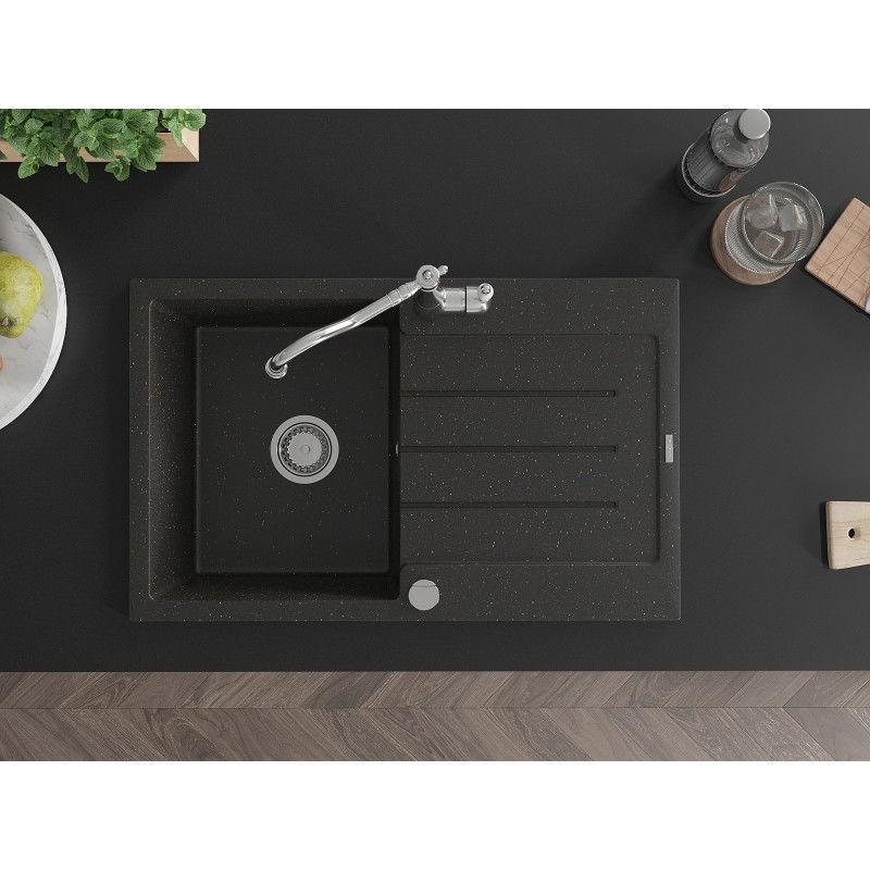 Mexen Bruno гранитна мивка с 1 отделение, отцедник и кухненски смесител Carla,