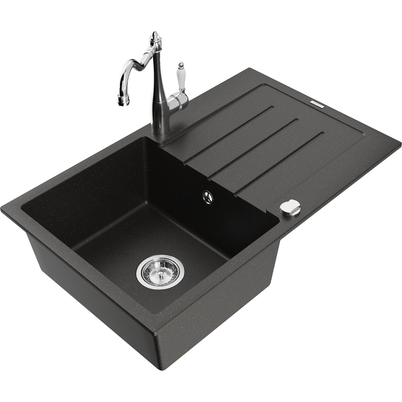 Mexen Bruno гранитна мивка с 1 отделение, отцедник и кухненски смесител Carla,