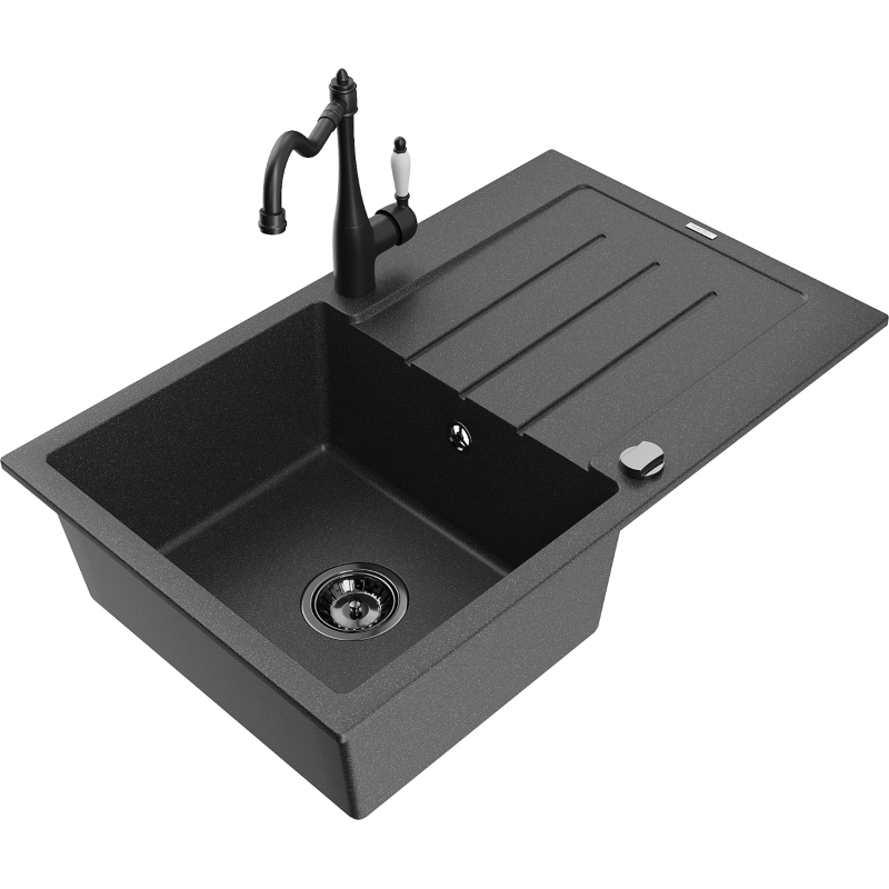 Mexen Bruno гранитна мивка с 1 камера с отцедник и кухненски смесител Carla,