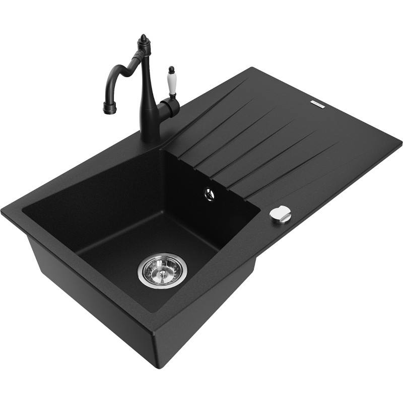 Mexen Cesar гранитна еднокамерна мивка с отцедник и кухненски смесител Carla,