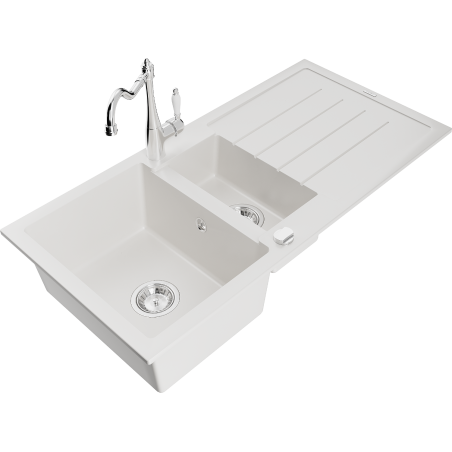 Mexen Andres гранитна мивка 1,5-камерна с отцедник и кухненски смесител Carla,