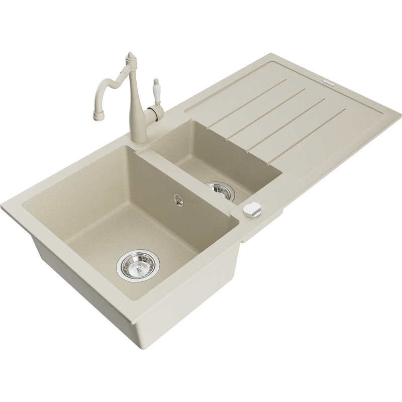 Mexen Andres гранитна мивка с 1,5 камери с отцедник и кухненски смесител Carla,