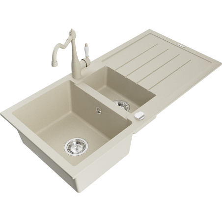 Mexen Andres гранитна мивка с 1,5 камери с отцедник и кухненски смесител Carla,