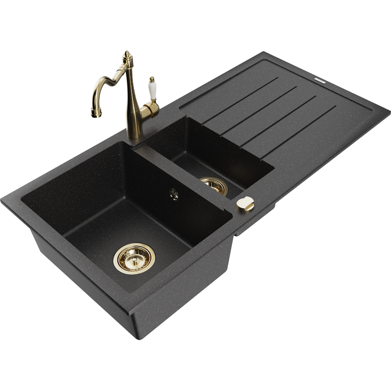 Mexen Andres гранитна мивка с 1,5 камери с отцедник и кухненски смесител Carla,