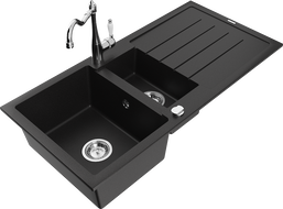 Mexen Andres гранитна мивка 1,5-компартментна с отцедник и кухненски смесител Carla, черен - 6515-77-670700-00
