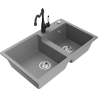 Mexen Tomas гранитна мивка с две камери с кухненски смесител Carla, сив