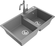 Mexen Tomas гранитна мивка с 2 камери с кухненски смесител Carla, сив - 6516-71-670700-71