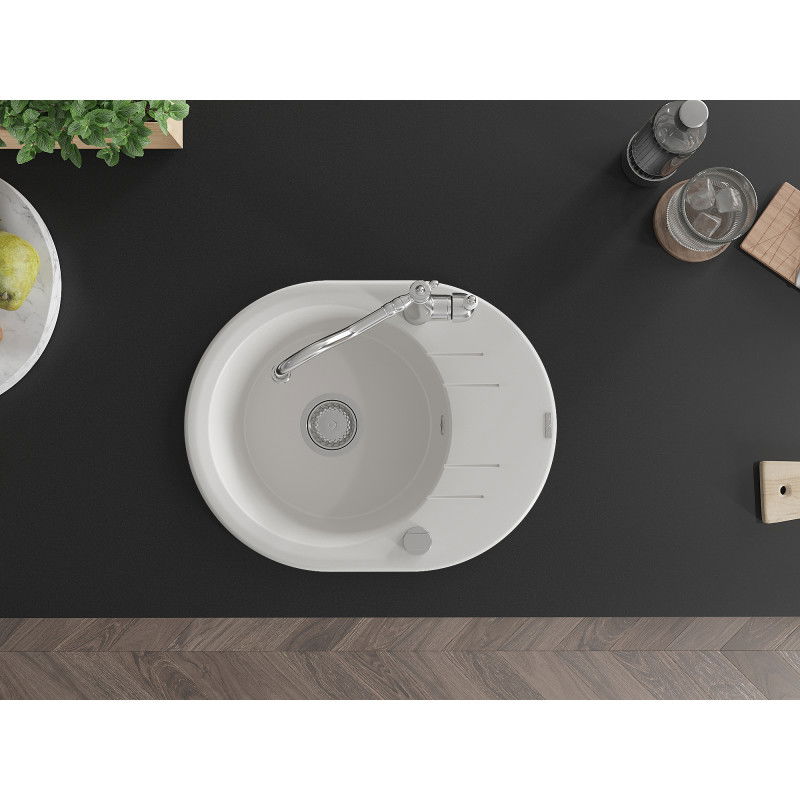 Mexen Kevin гранитна мивка с 1 отделение с капак и кухненски смесител Carla, бял - 6517-20-670700-00