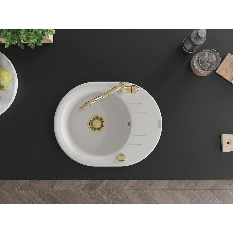 Mexen Kevin кухненска мивка от гранит с 1 отделение и сушилник и кухненски смесител Carla, бял - 6517-20-670700-50