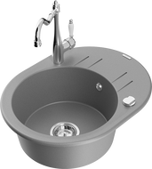 Mexen Kevin гранитна мивка с 1 отделение с отцедник и кухненски смесител Carla, сив - 6517-71-670700-00