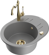 Mexen Kevin гранитна кухненска мивка с 1 отделение с отцедник и кухненски смесител Carla, сив - 6517-71-670700-50