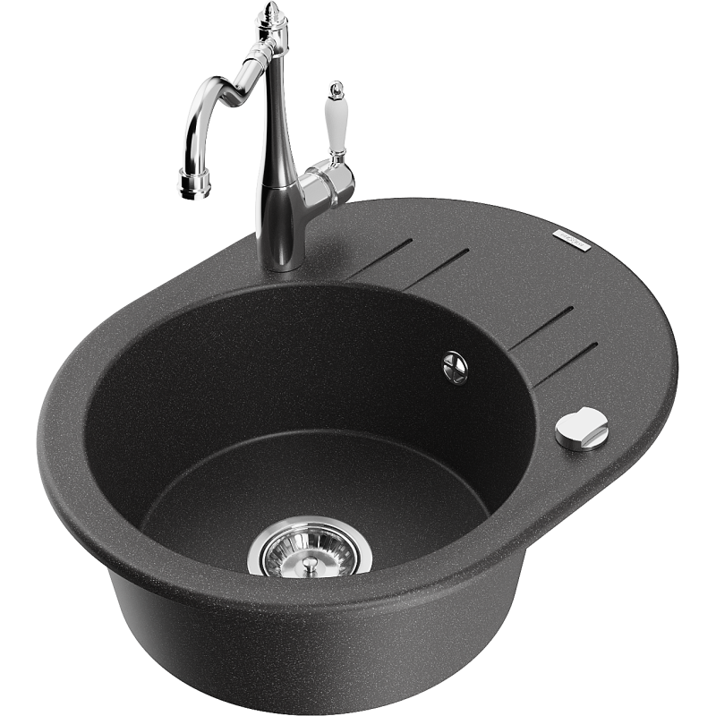 Mexen Kevin гранитна мивка с 1 корито с отцедник и кухненски смесител Carla,