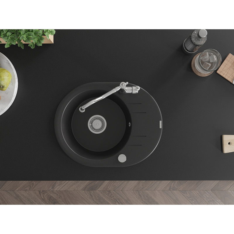 Mexen Kevin гранитна мивка с 1 гнездо и отцедник и кухненски кран Carla, черен - 6517-77-670700-00