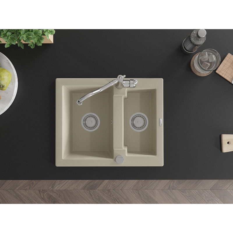 Mexen Carlos гранитна мивка 1,5-коморна с кухненски смесител Carla, бежова - 6518-69-670700-00