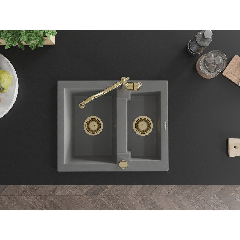Mexen Carlos гранитна мивка с 1,5 камери с кухненски батерии Carla, сив