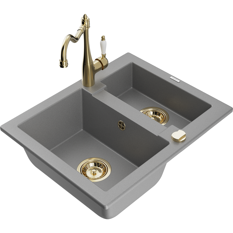 Mexen Carlos гранитна мивка с 1,5 камери с кухненски батерии Carla, сив