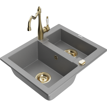 Mexen Carlos гранитна мивка с 1,5 камери с кухненски батерии Carla, сив