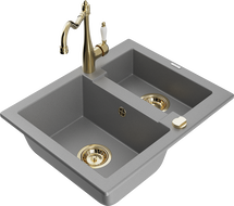 Mexen Carlos гранитна мивка с 1,5 камери с кухненски батерии Carla, сив