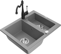 Mexen Carlos гранитна мивка с 1,5 камери с кухненски смесител Carla, сив