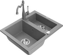 Mexen Carlos гранитна мивка 1,5-компонентна с кухненски смесител Carla, сив - 6518-71-670700-71
