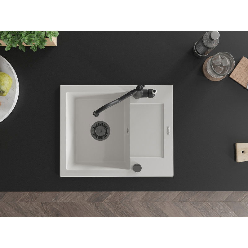 Mexen Enzo мивка от гранит с 1 камера с отцедник и кухненски смесител Carla, бял - 6506-20-670700-70