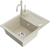 Mexen Enzo гранитна мивка с 1 корито с отцедник и кухненски смесител Carla, бежов - 6506-69-670700-69