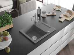 Mexen Enzo гранитна мивка с 1 отделение с дренаж и кухненски смесител Carla,
