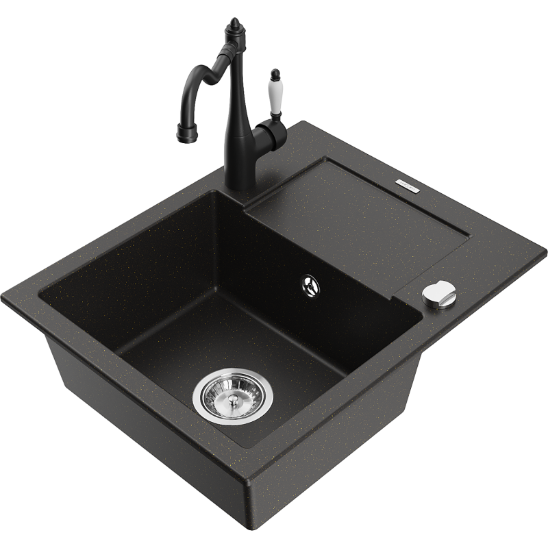 Mexen Enzo гранитна мивка с 1 камера с отцедник и кухненски смесител Carla,