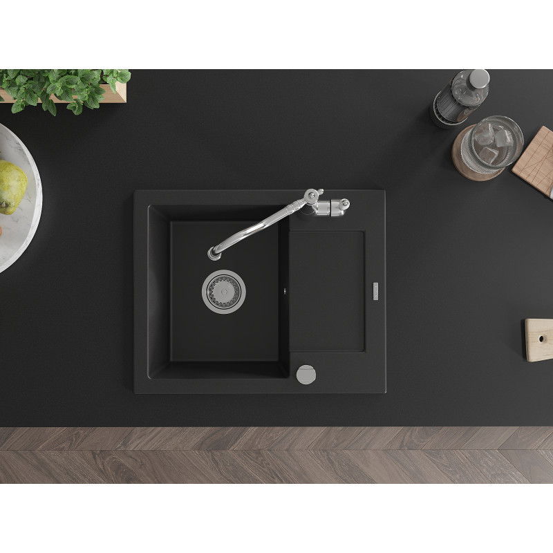 Mexen Enzo гранитна мивка с 1 отделение с отцедник и кухненски смесител Carla, черен - 6506-77-670700-00