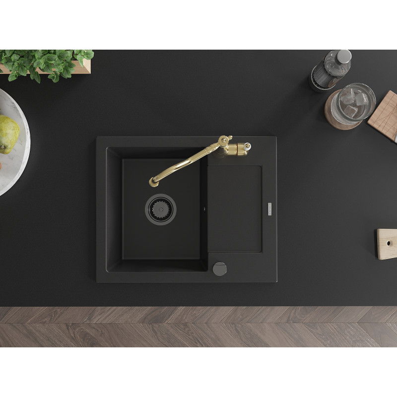 Mexen Enzo гранитна мивка с 1 корито с отцедник и кухненски смесител Carla, черен - 6506-77-670700-50-B