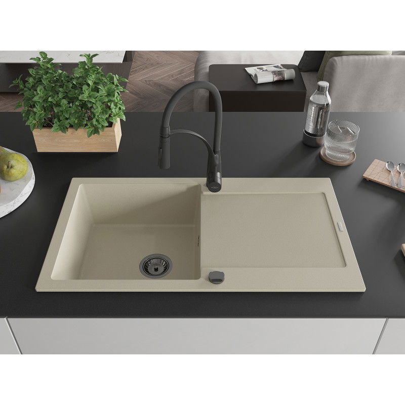Mexen Leo гранитна мивка с 1 корито и отцедник, с кухненски смесител Aster, бежов - 6501-69-73450-70-B