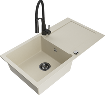 Mexen Leo гранитна мивка с 1 корито и отцедник, с кухненски смесител Aster, бежов - 6501-69-73450-70-B